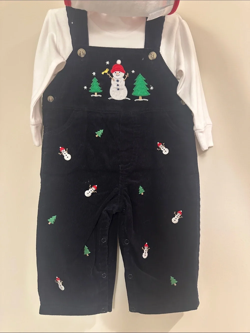 Good Lad of Philadelphia Navy Corduroy Overall with Holiday Bib and White Tee